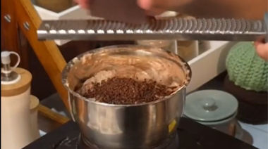 Creamy high-protein chocolate mousse topped with chocolate shavings